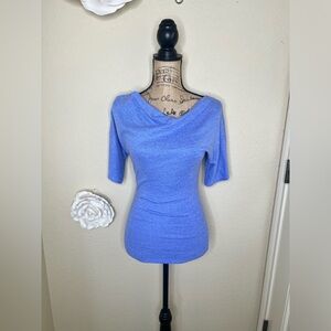 NTM: Michael Stars Cowl Neck Blouse in Medium Blue Color with Ruched Waist Sz OS